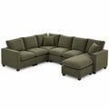 Divano angolare componibile in tessuto poliestere verde con chaise longue