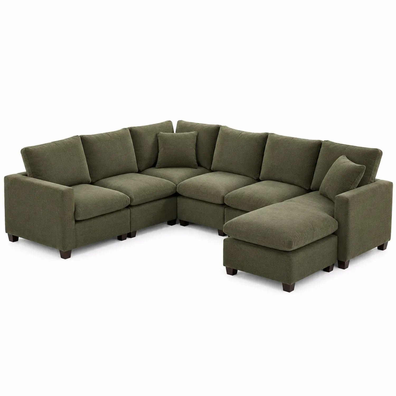 Divano angolare componibile in tessuto poliestere verde con chaise longue