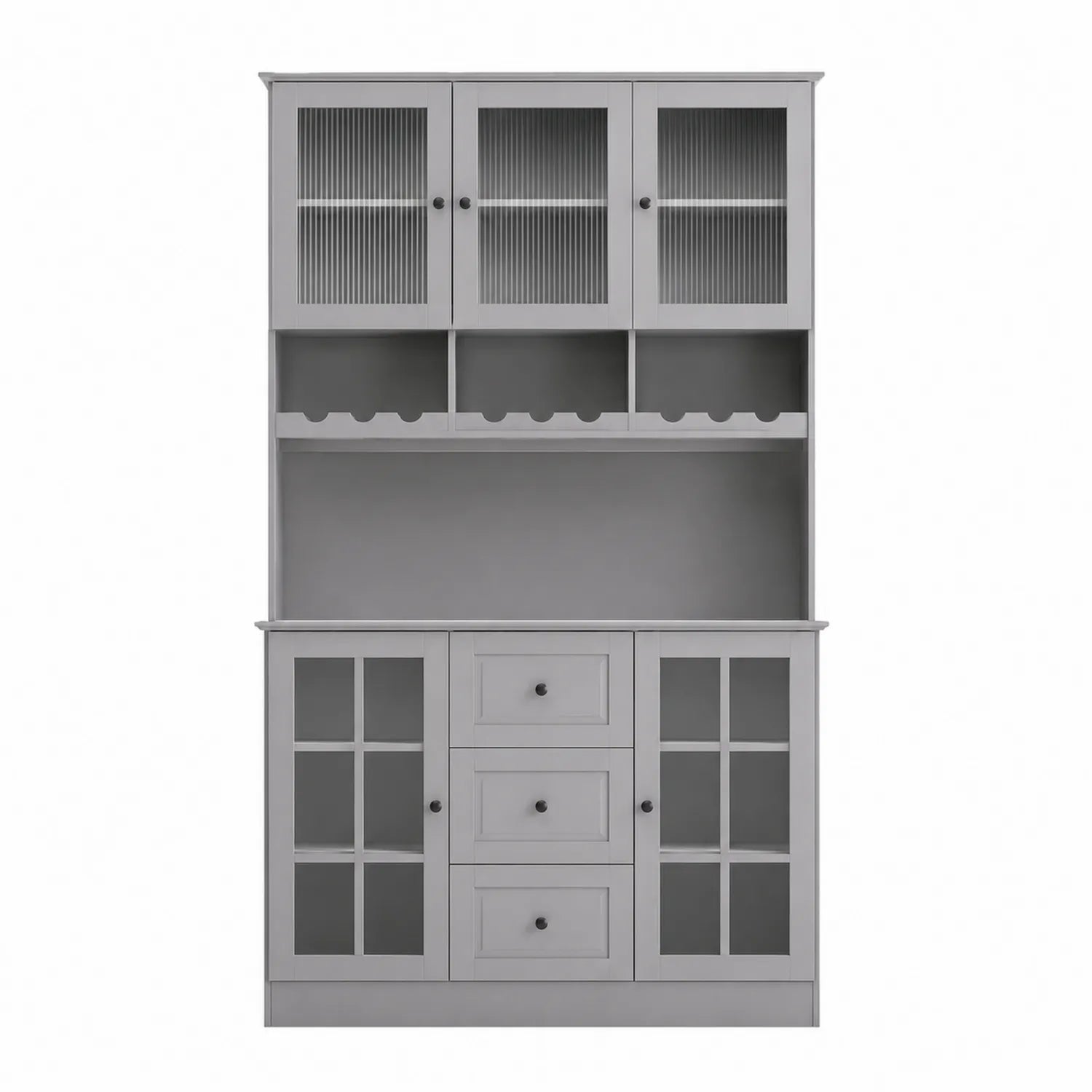 Credenza in legno composito con ante in vetro temperato grigio 200x40x220 cm