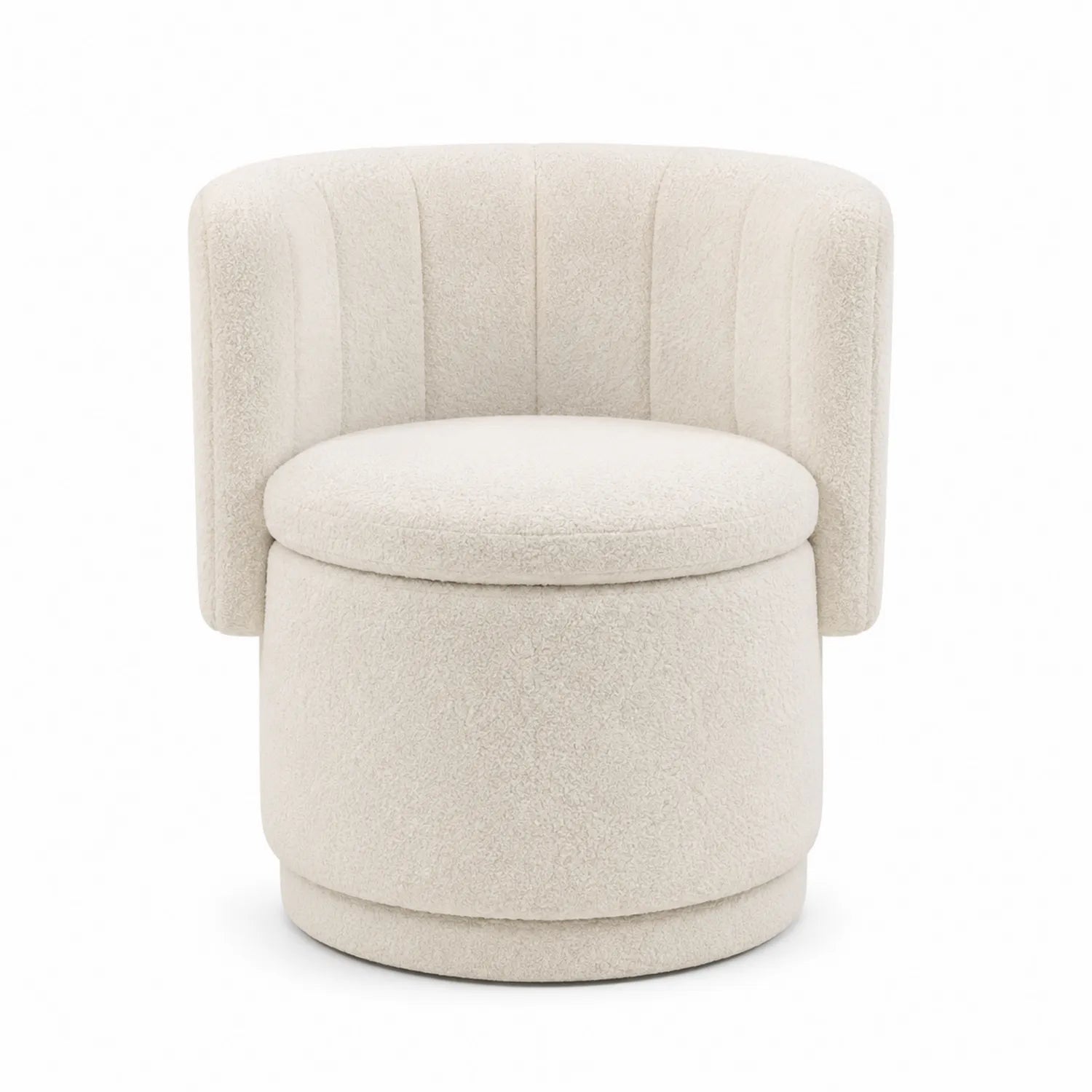 Sedia imbottita in tessuto bouclé beige con schienale avvolgente