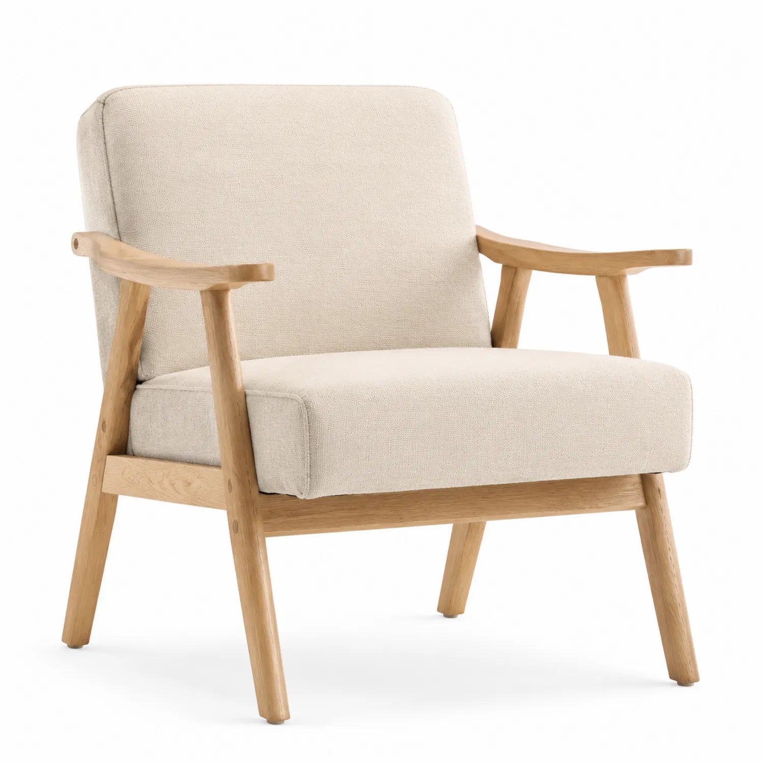 Poltrona in Legno Massello e Tessuto Beige