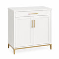 Credenza in legno composito bianca con gambe e maniglie in metallo dorato 90x40x75 cm
