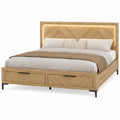 Letto matrimoniale legno di quercia con cassetti e LED 200x160 cm