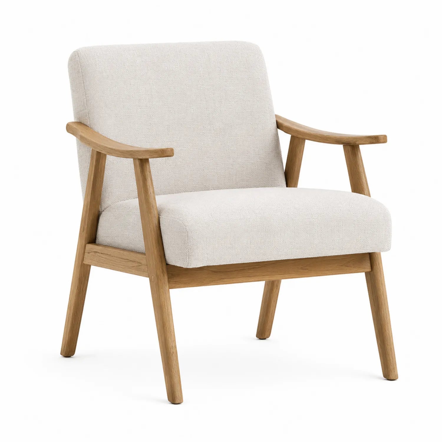 Sedia con Braccioli in Legno e Tessuto Crema