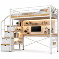 Letto a Soppalco con Scrivania in Metallo Bianco e Legno