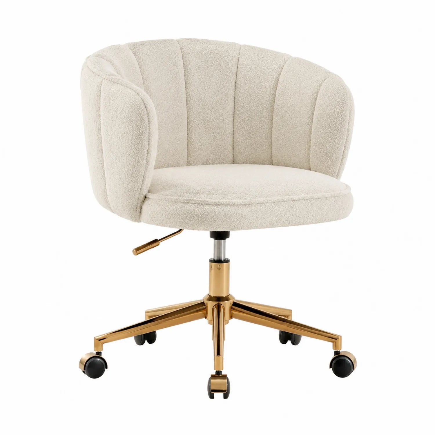 Sedia da ufficio in tessuto bouclé con base dorata