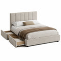 Letto matrimoniale in tessuto Beige con contenitore e cassetti