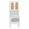 Libreria in legno bianco con ante in rattan e cassetto