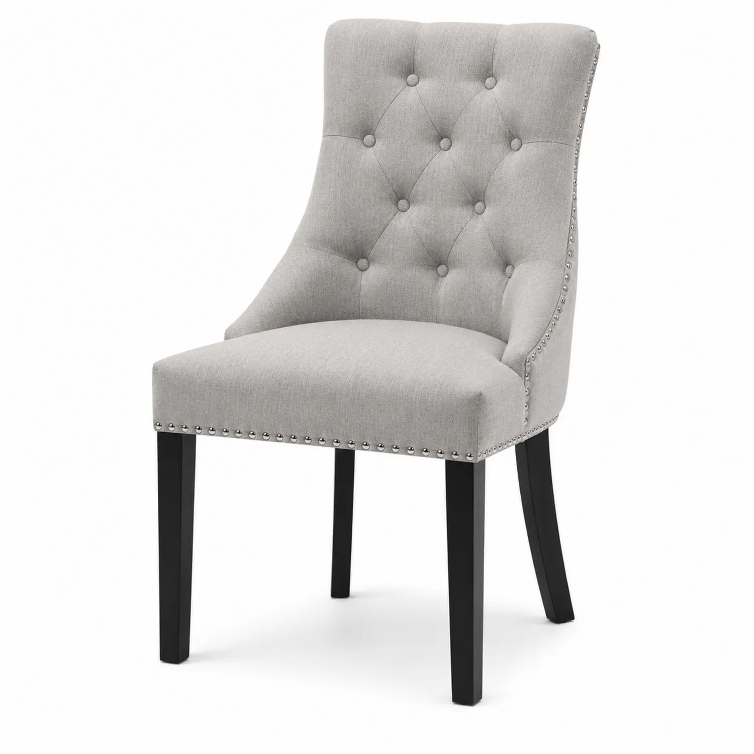 Sedia in Tessuto Grigio con Gambe in Legno