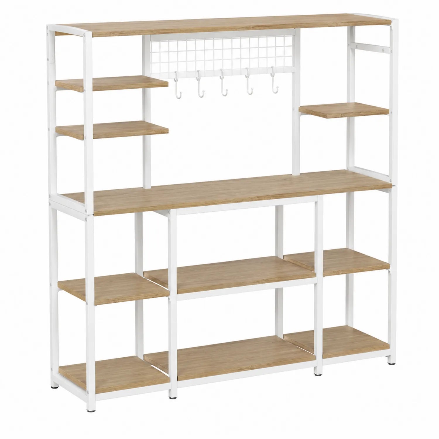 Scaffale da Cucina in Legno e Metallo con Ripiani e Ganci