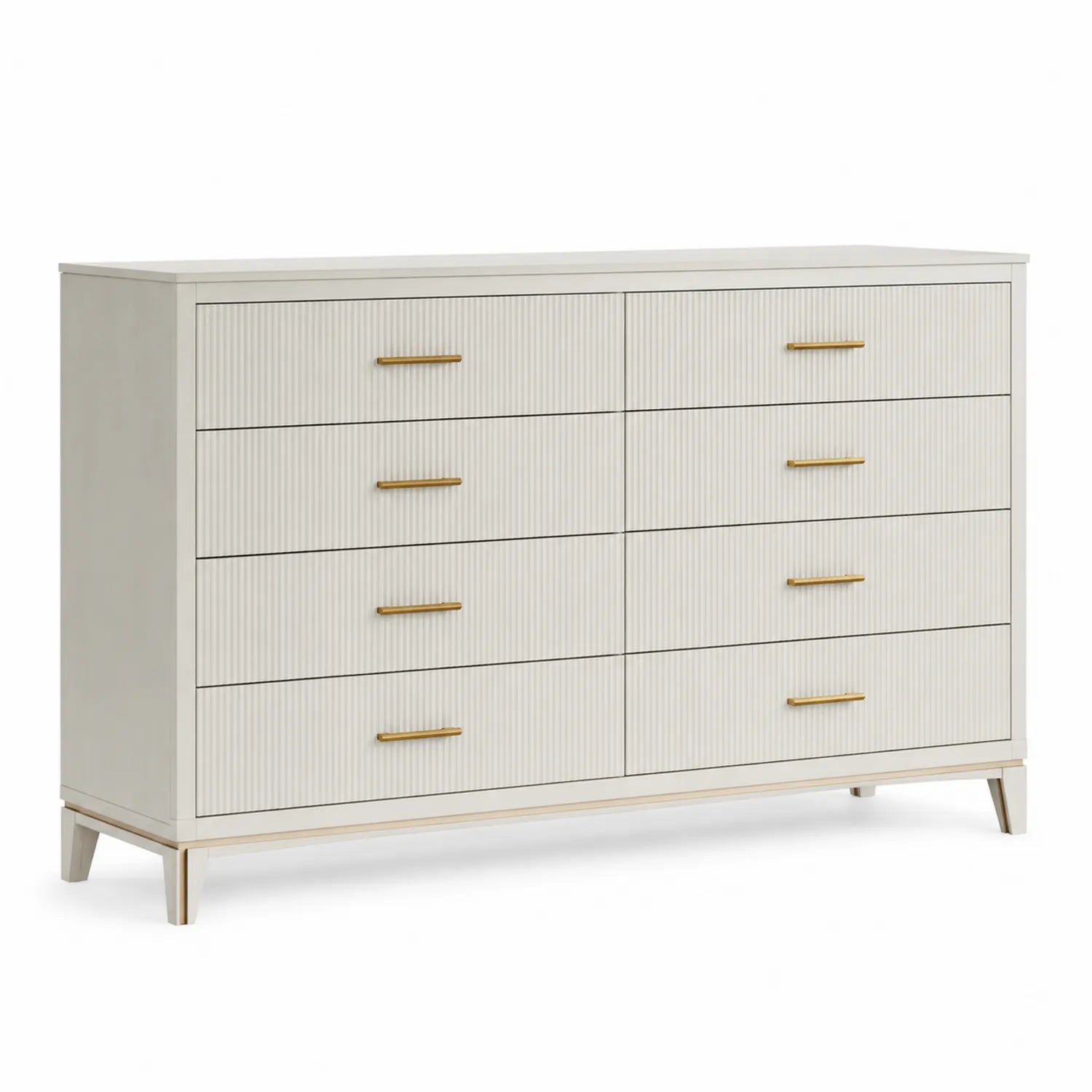 Cassettiera in legno con 8 cassetti e maniglie in metallo dorato bianco