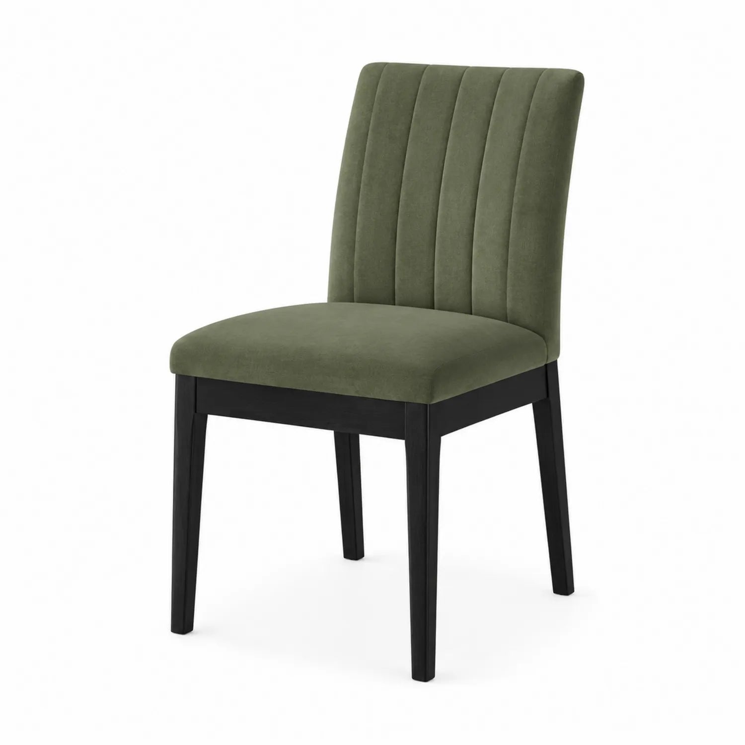 Sedia in velluto verde con struttura in legno