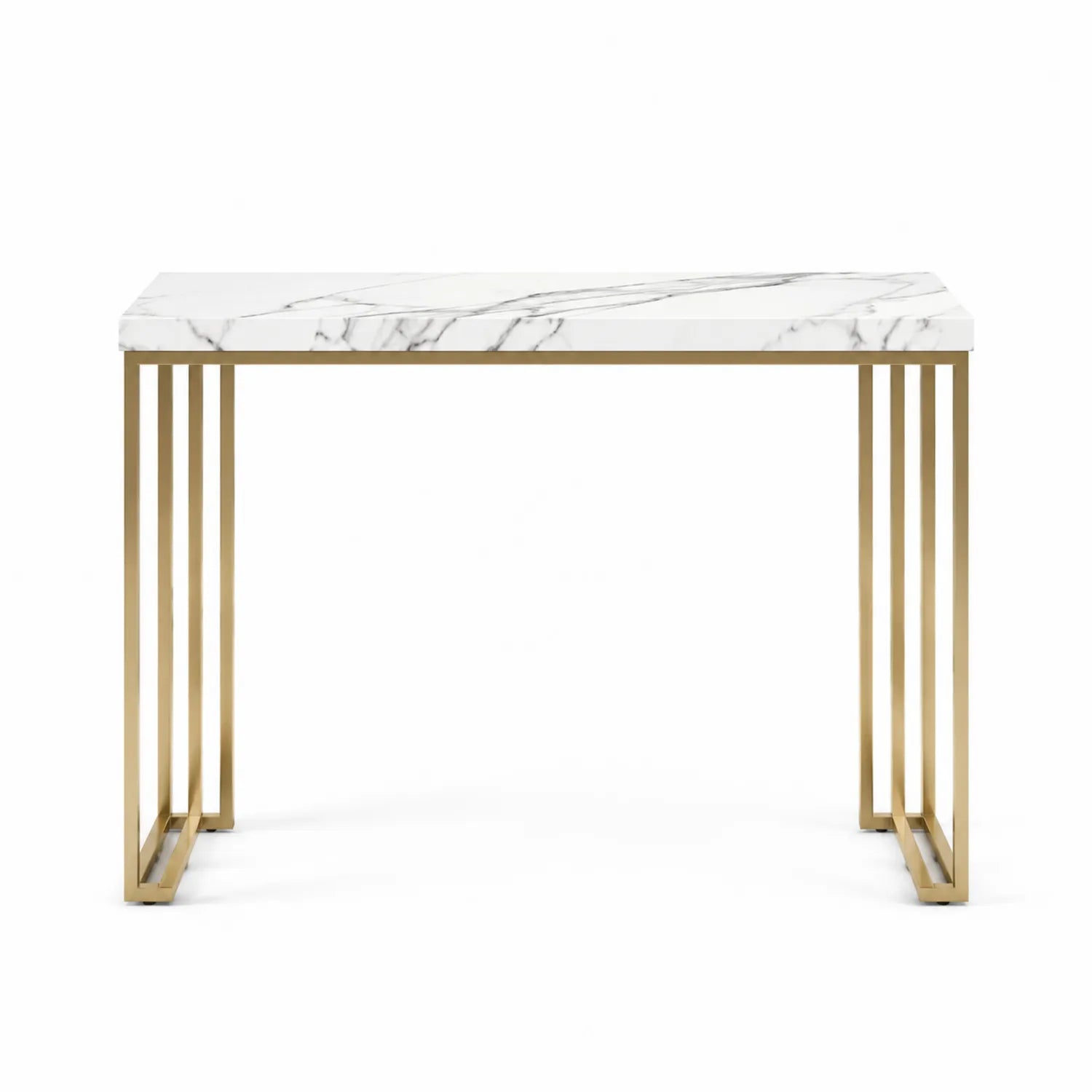 Tavolo Consolle in Marmo Bianco e Metallo Dorato 120x40x75 cm