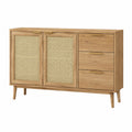 Credenza in Legno di Quercia con Ante in Vimini e 3 Cassetti, 120x40x80 cm