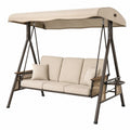 Altalena da Giardino Tre Posti Metallo con Cuscini in Poliestere Beige