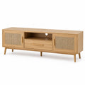 Mobile TV in legno con ante in rattan