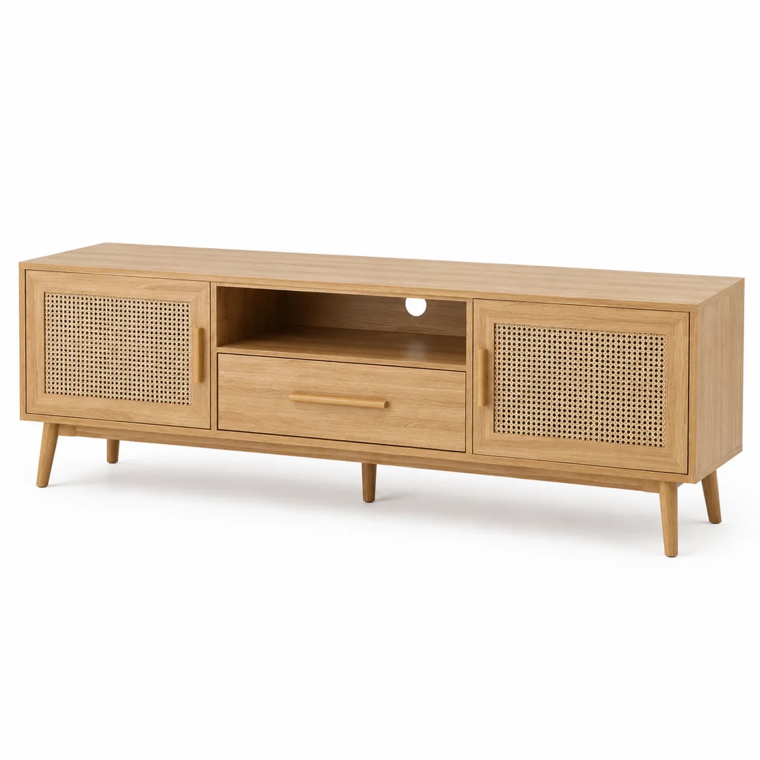 Mobile TV in legno con ante in rattan