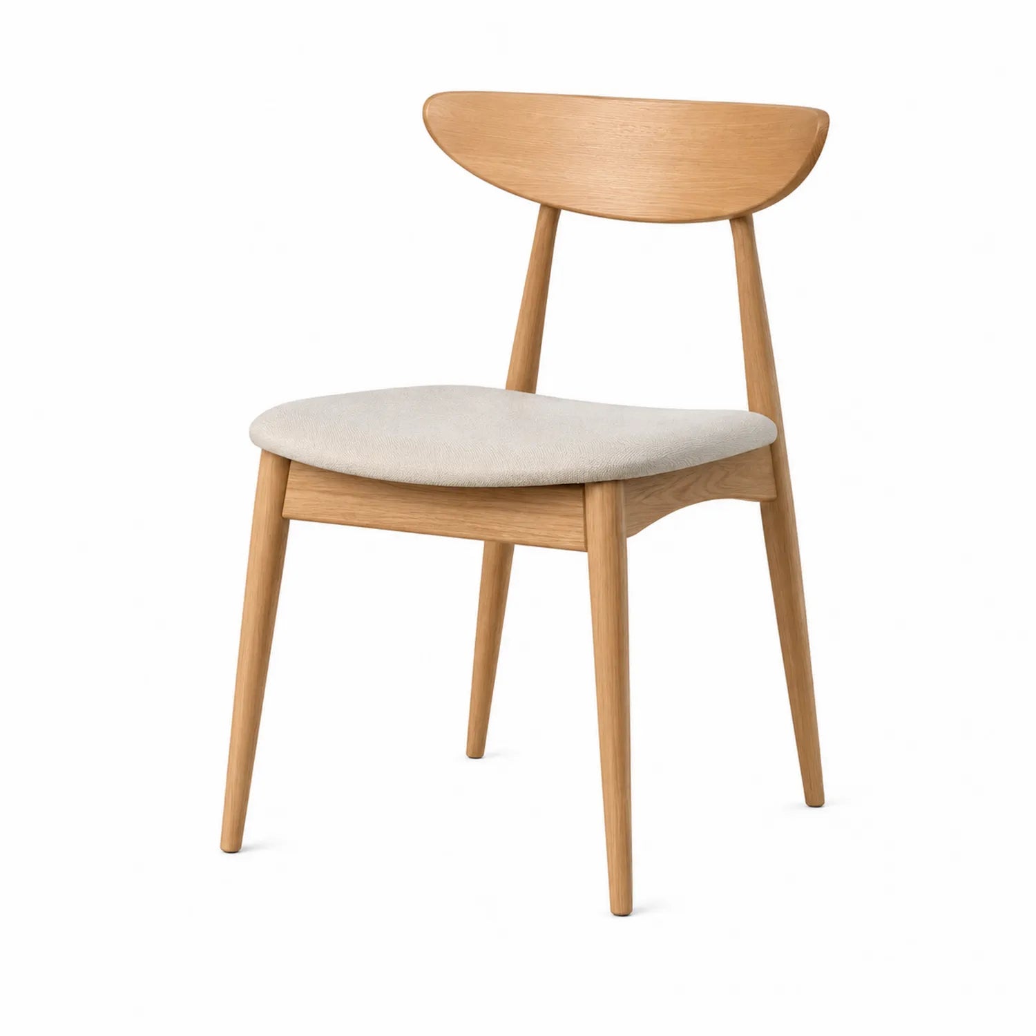 Sedia da pranzo in legno di rovere con seduta in tessuto beige