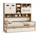 Letto in legno massello naturale e bianco con libreria e cassetti