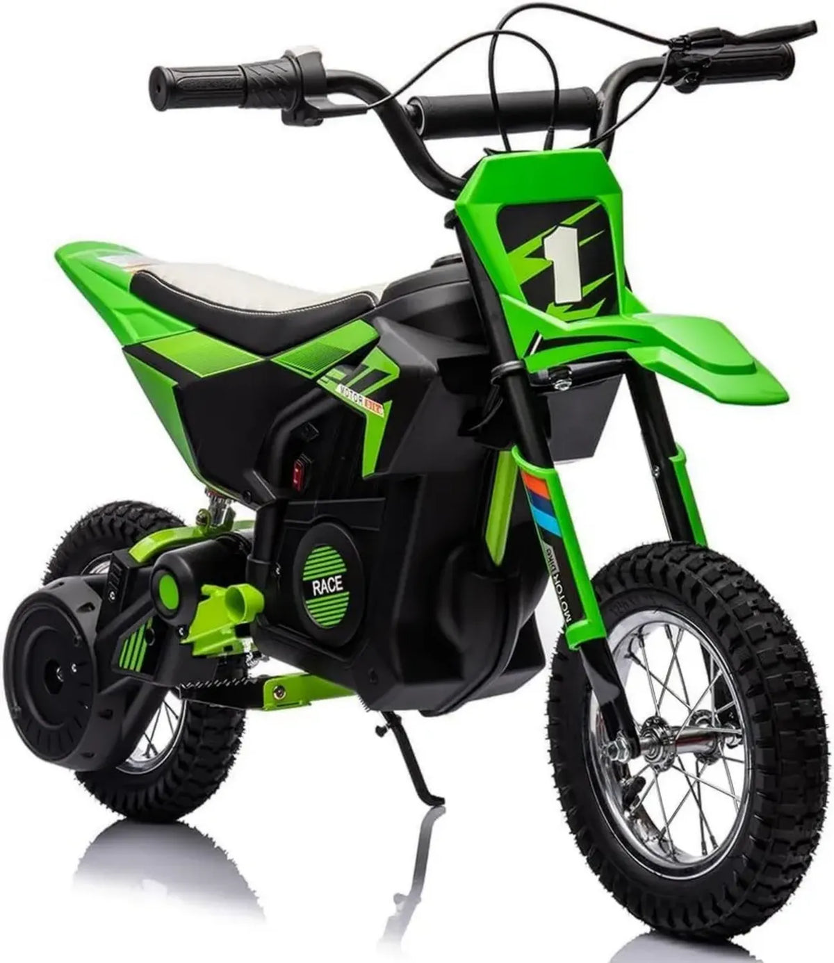 Mini Moto Elettrica Bambini 24V, 250W, Ruote Gonfiabili, Freno a Disco, Velocit¨¤ 22 km/h, Verde