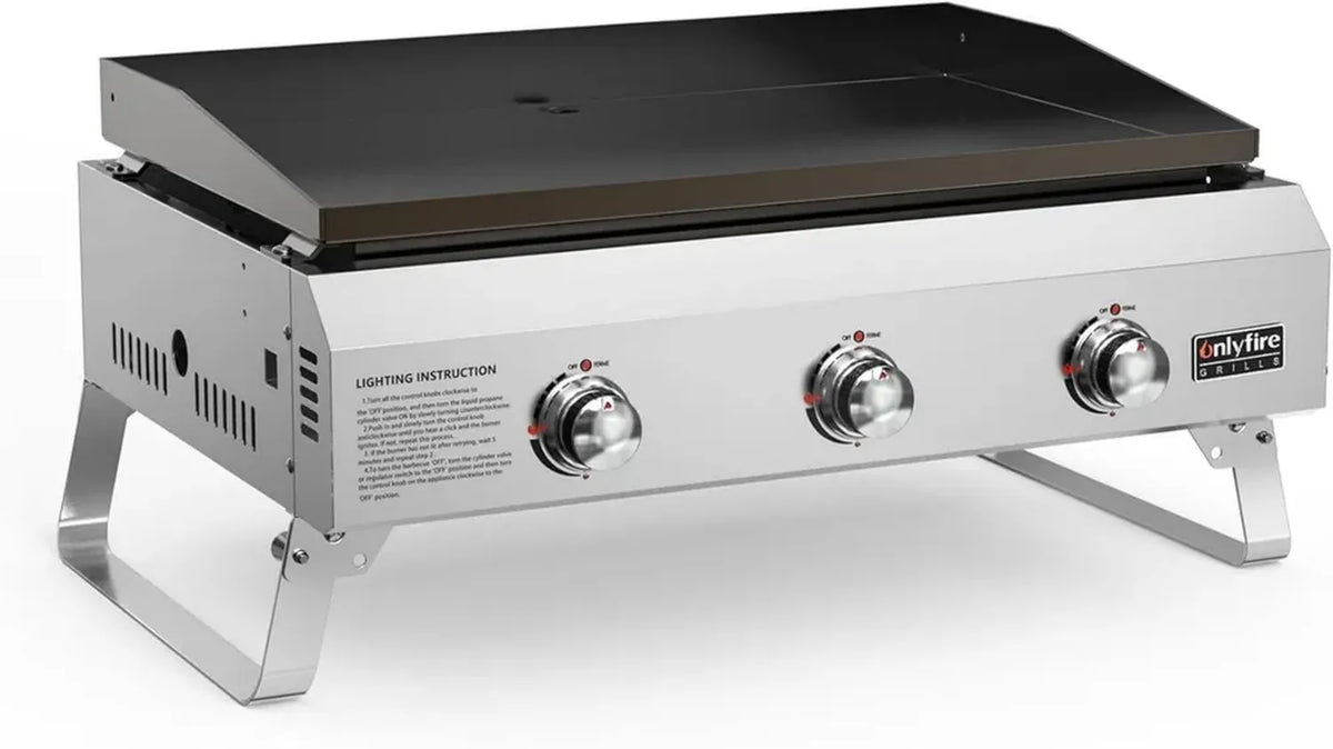Onlyfire Barbecue Portatile a 3 Fuochi per Esterno con Piastra Antiaderente in Ceramica