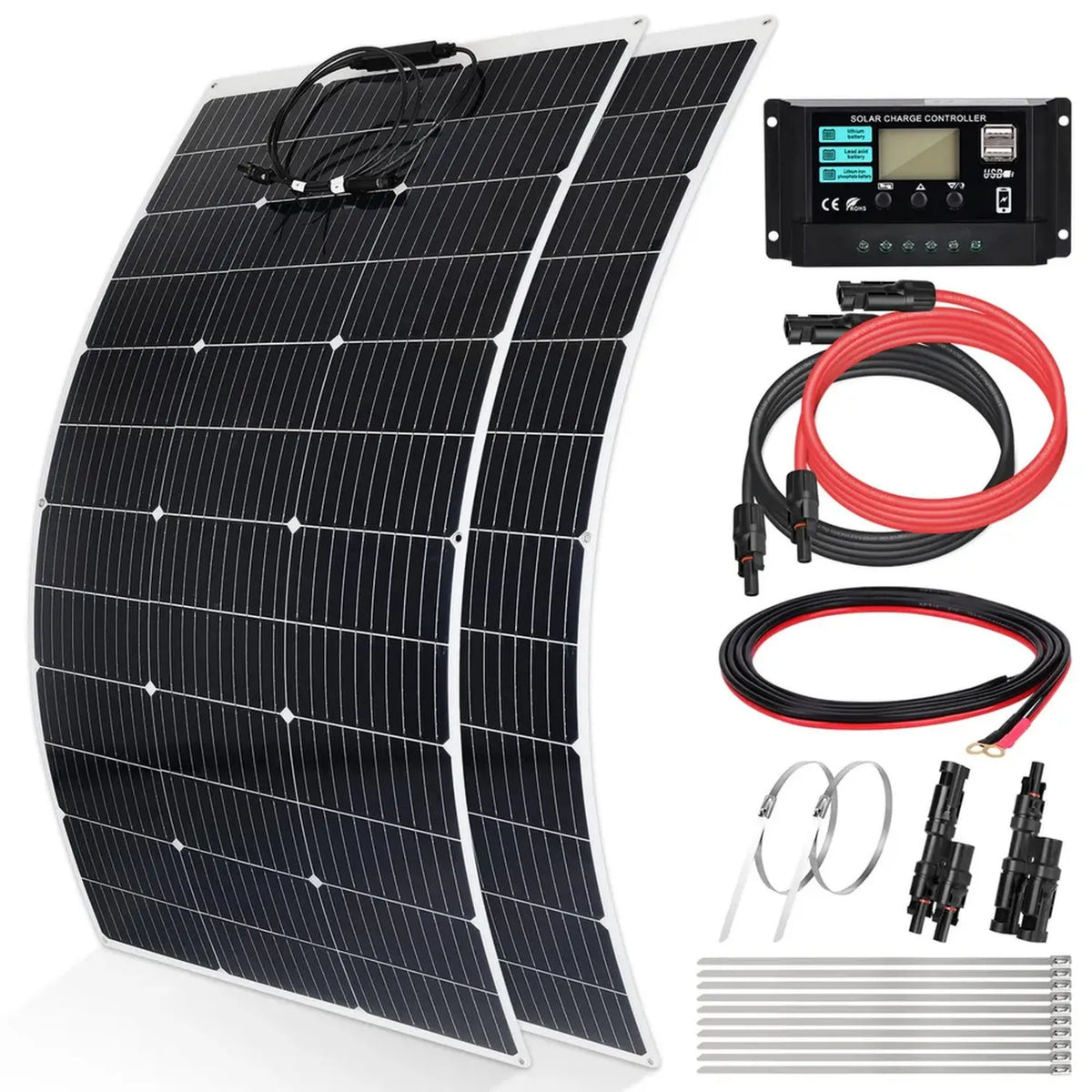 Set Solare da 240W: Pannelli Monocristallini per Casa, Camper e Barca con Regolatore 30A e Staffe a Z