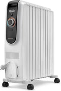 De'Longhi Radiatore a Olio 2500W, 10 Elementi, Termostato Sicuro, 12 Livelli, Portatile, Bianco