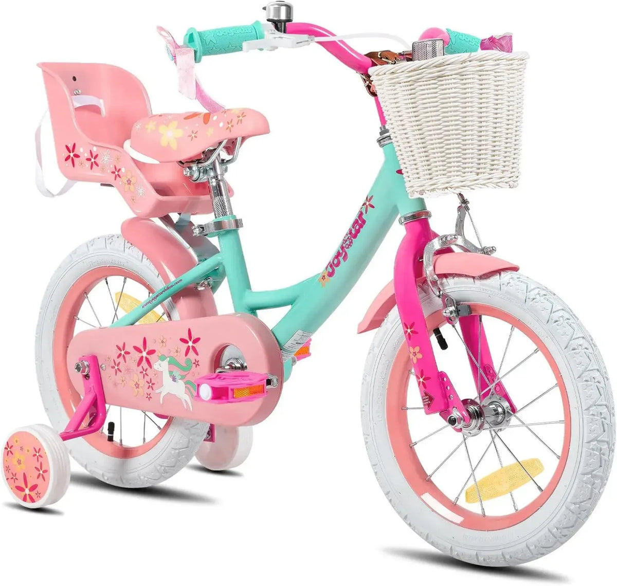 Bicicletta per Bambine 12/14/16/18 Pollici con Motivo Unicorno, Completa di Seggiolino, Ruote Stabilizzatrici e Cestino