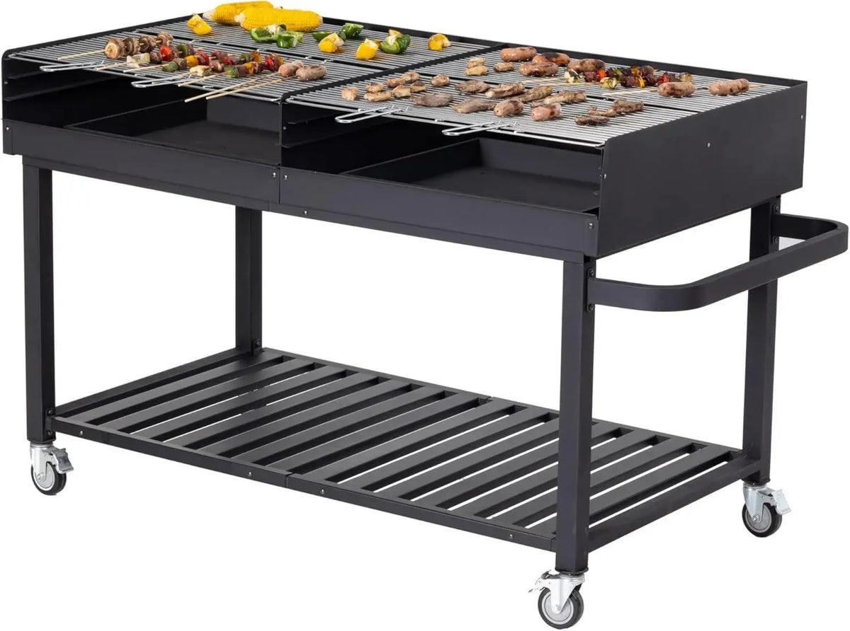 Griglia a Carbone Deluxe XL in Acciaio Inox con Paravento e Copertura