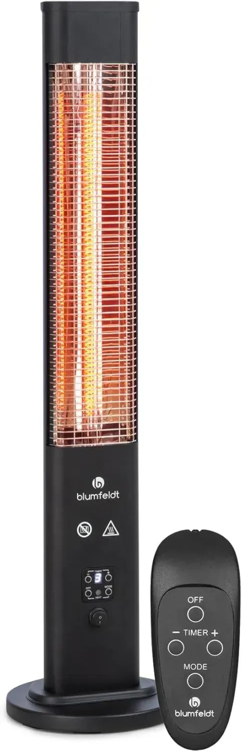 Blumfeldt Heat Guru Plus - Stufa a Infrarossi da 1200W, Timer 9 Ore, Elemento in Carbonio, 3 Impostazioni, Struttura in Alluminio Anodizzato, Colore Nero