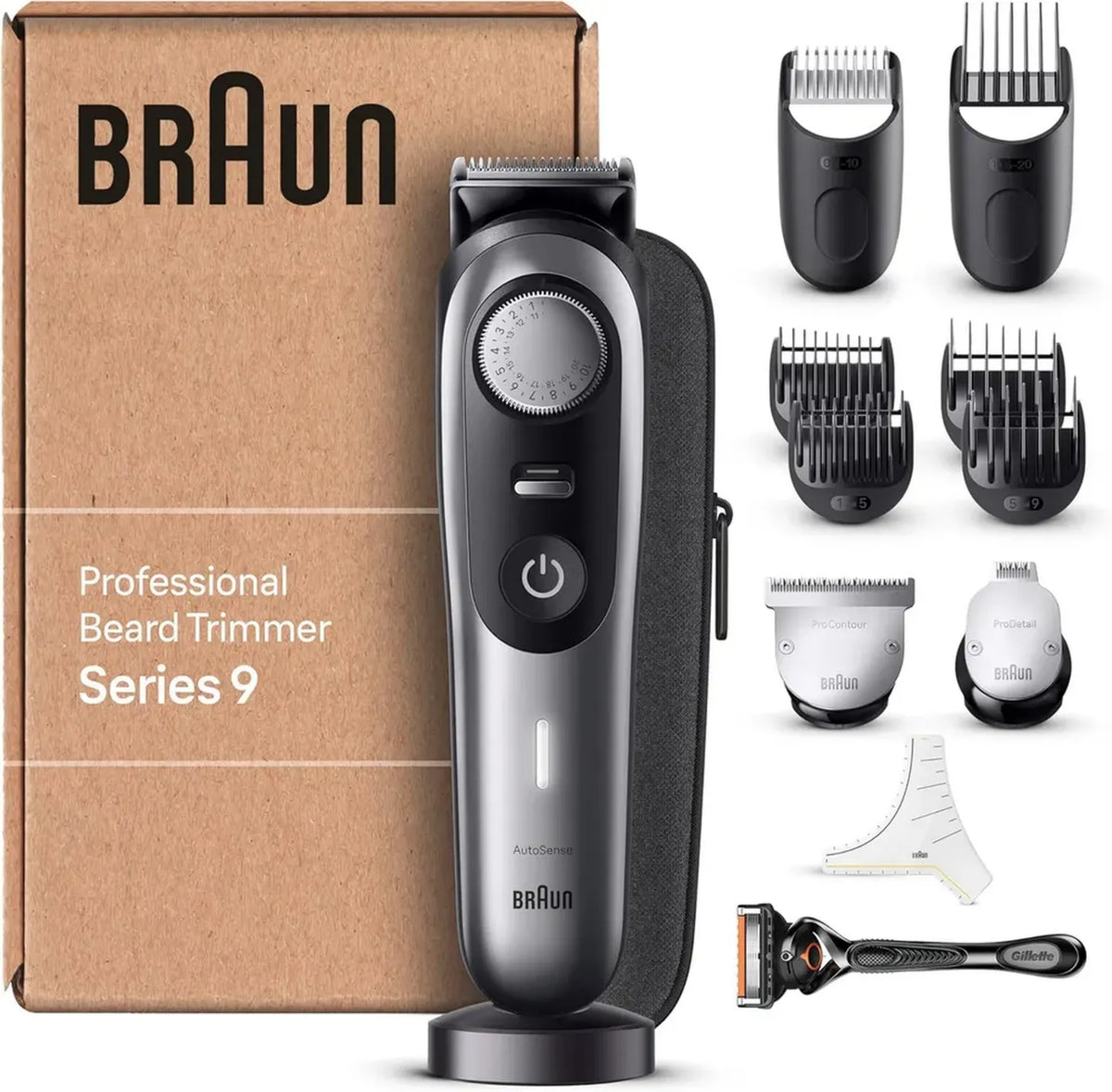 Braun Serie 9 Rasoio Elettrico Uomo con Lama ProBlade e 40 Lunghezze, Base di Ricarica e Custodia, Modello BT9440 Grigio