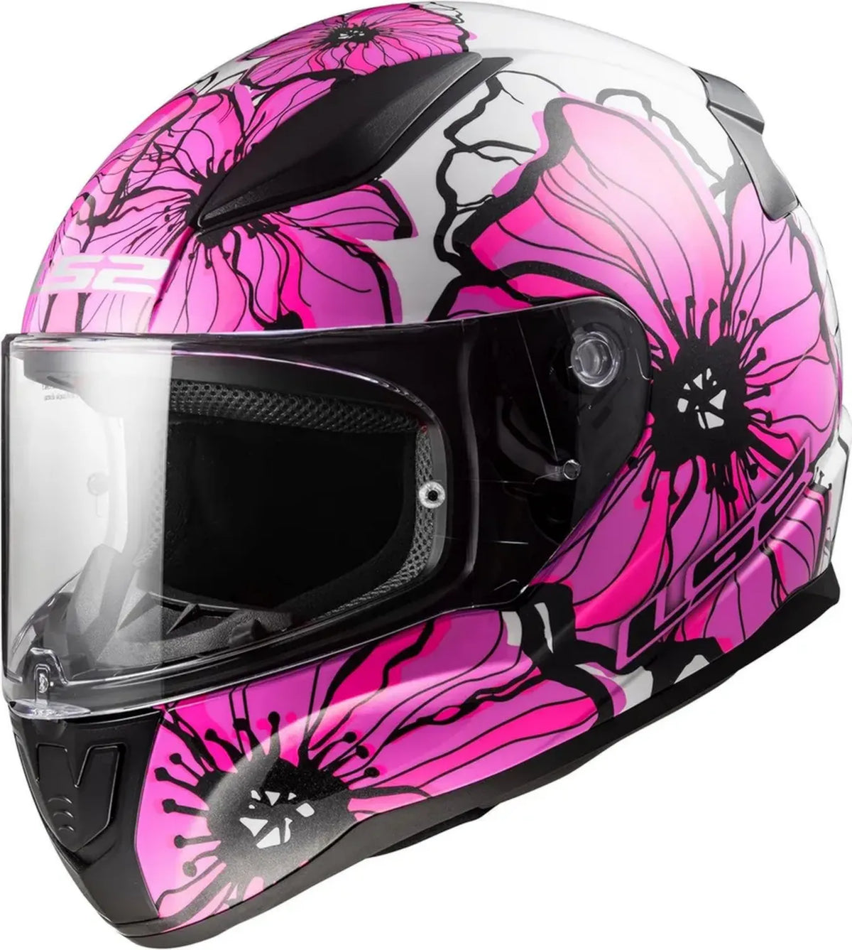 LS2 Casco Integrale Rapid II FF353 Taglia XL con Papaveri Rosa e Visiera Chiara per Moto e Scooter
