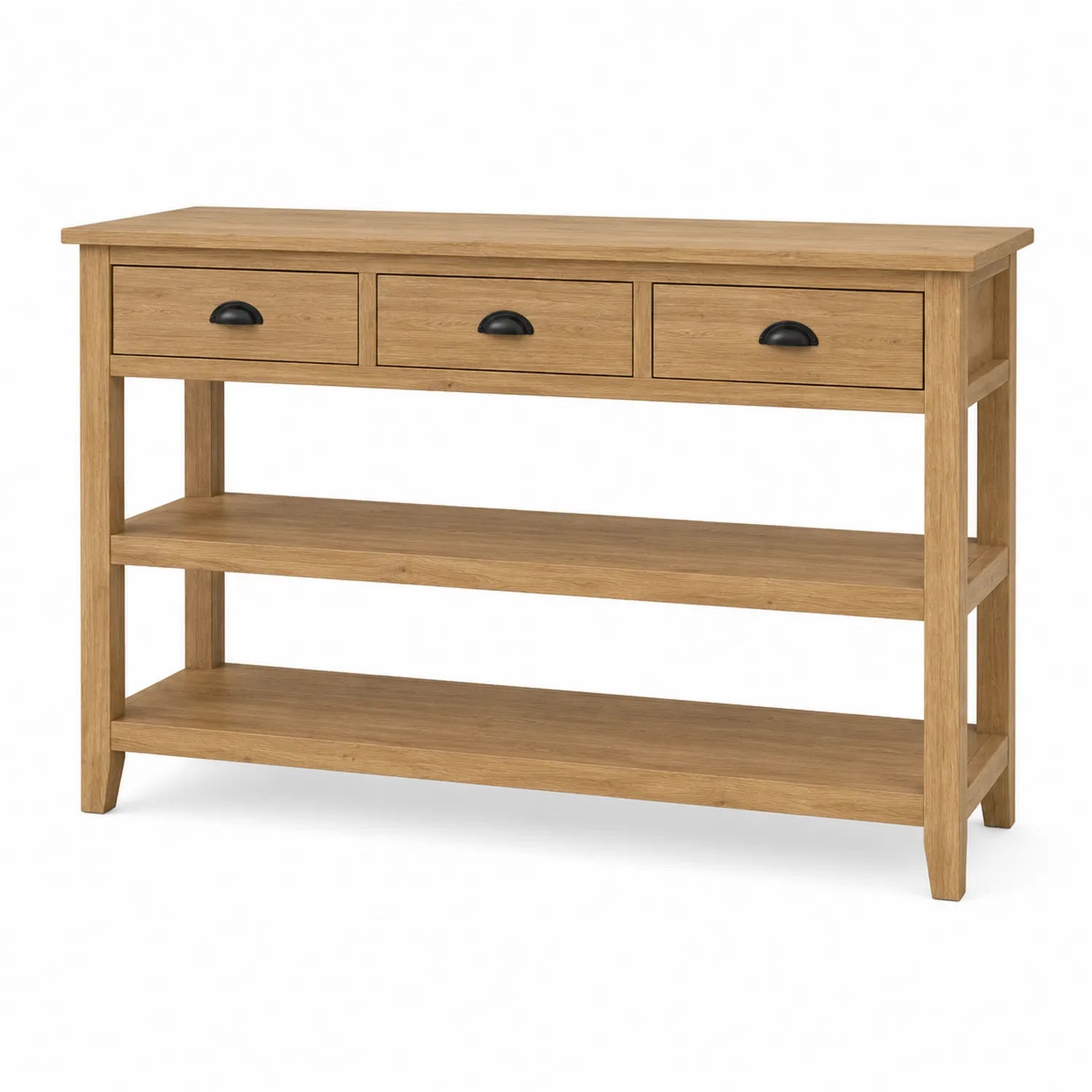 Consolle in legno di quercia con 3 cassetti e mensole 120x40x80 cm