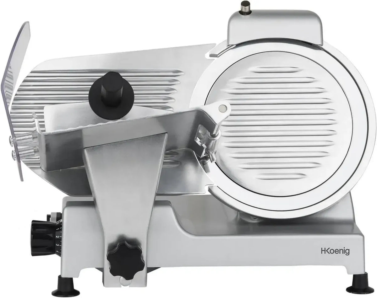Affettatrice Elettrica Professionale H.Koenig MSX250, Lama 25 cm, Spessore Regolabile 0-12 mm, Affilatore Incluso, Argento