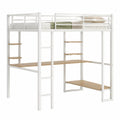 Letto a Soppalco in Metallo con Scrivania in Legno Bianco/Naturale