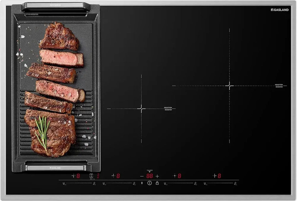 GASLAND IH774BFB Piano induzione incasso 77 cm, 4 zone cottura in acciaio inox, FlexInduction e PowerBoost 7000W