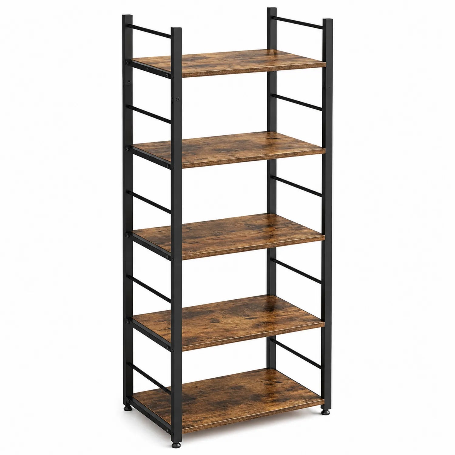 Libreria a 5 Ripiani Metallo e Legno 60x30x150 cm Marrone/Nero