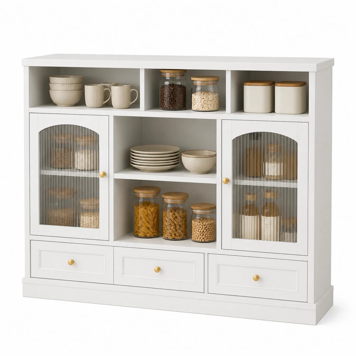 Credenza in Legno MDF con Ante in Vetro Scanalato