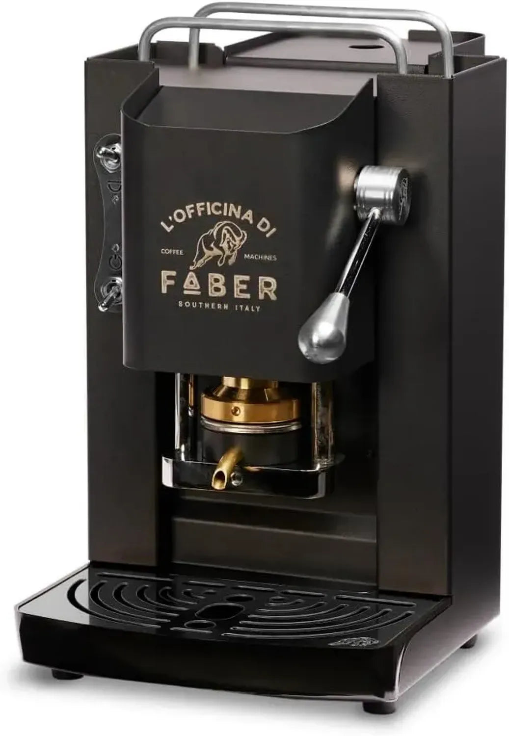 Macchina da Caff¨¨ FABER Pro Deluxe a Cialde ESE 44mm, Finitura Cromata, Pressacialda in Ottone, Colore Nero Opaco