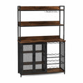 Credenza in Legno e Metallo con Portabottiglie Marrone/Nero