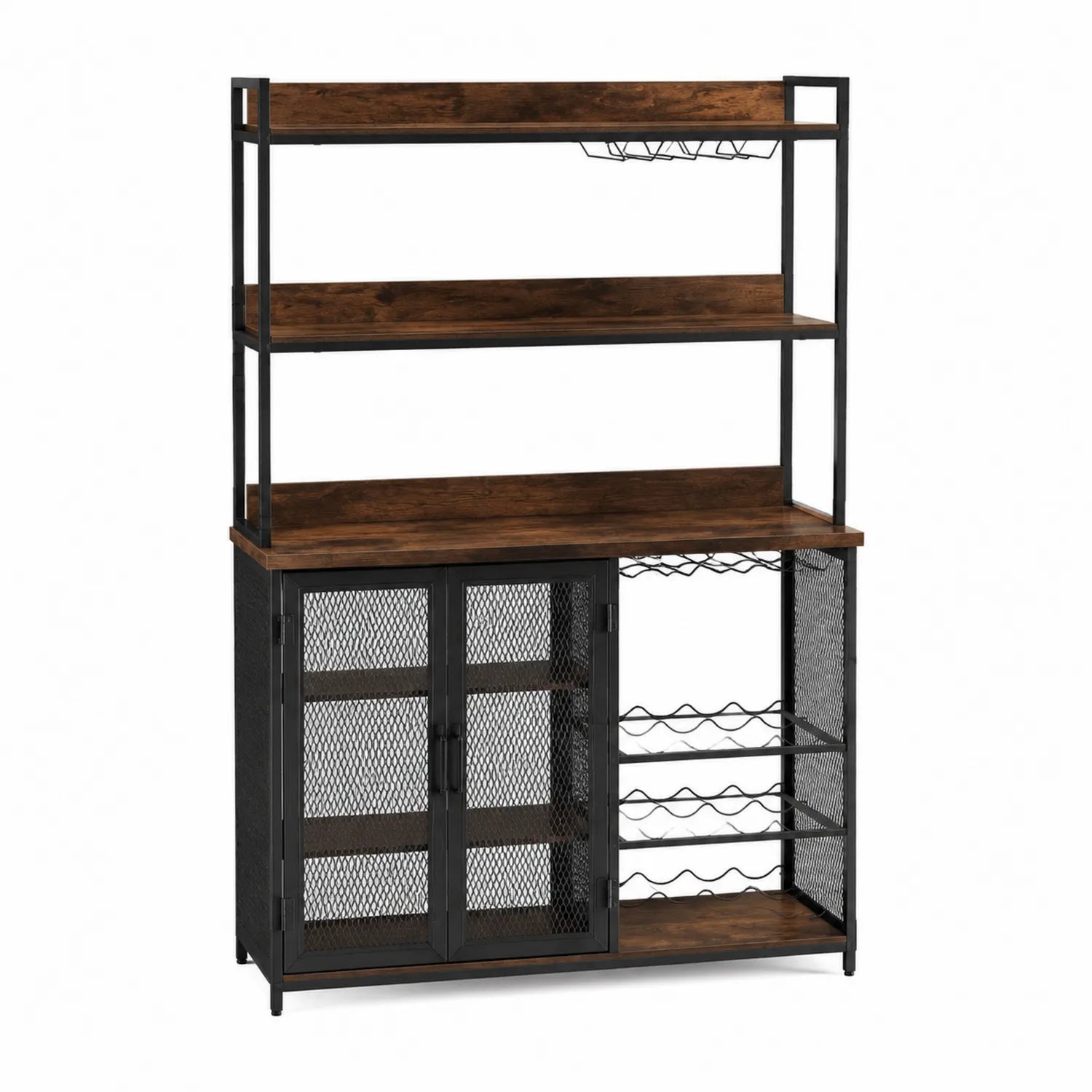 Credenza in Legno e Metallo con Portabottiglie Marrone/Nero