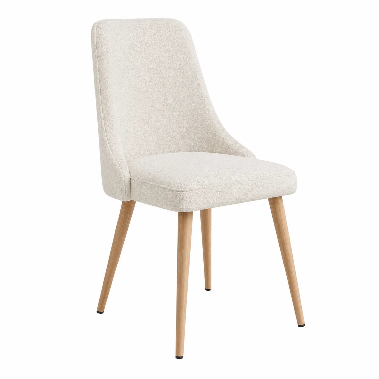 Sedia in Tessuto Beige con Gambe in Legno di Quercia