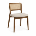 Sedia in legno con schienale in rattan e seduta beige
