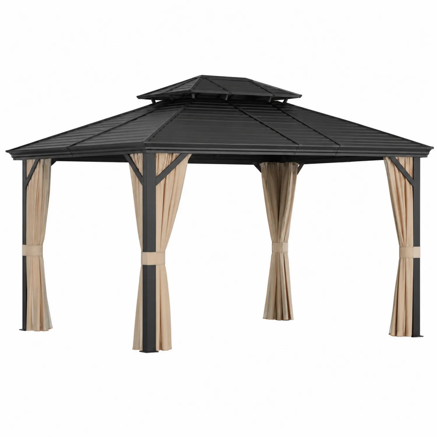 Gazebo in Alluminio con Tetto in Acciaio e Tende in Poliestere 3x4 m