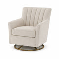 Poltrona girevole in poliestere beige con base in metallo, 75x80x85 cm