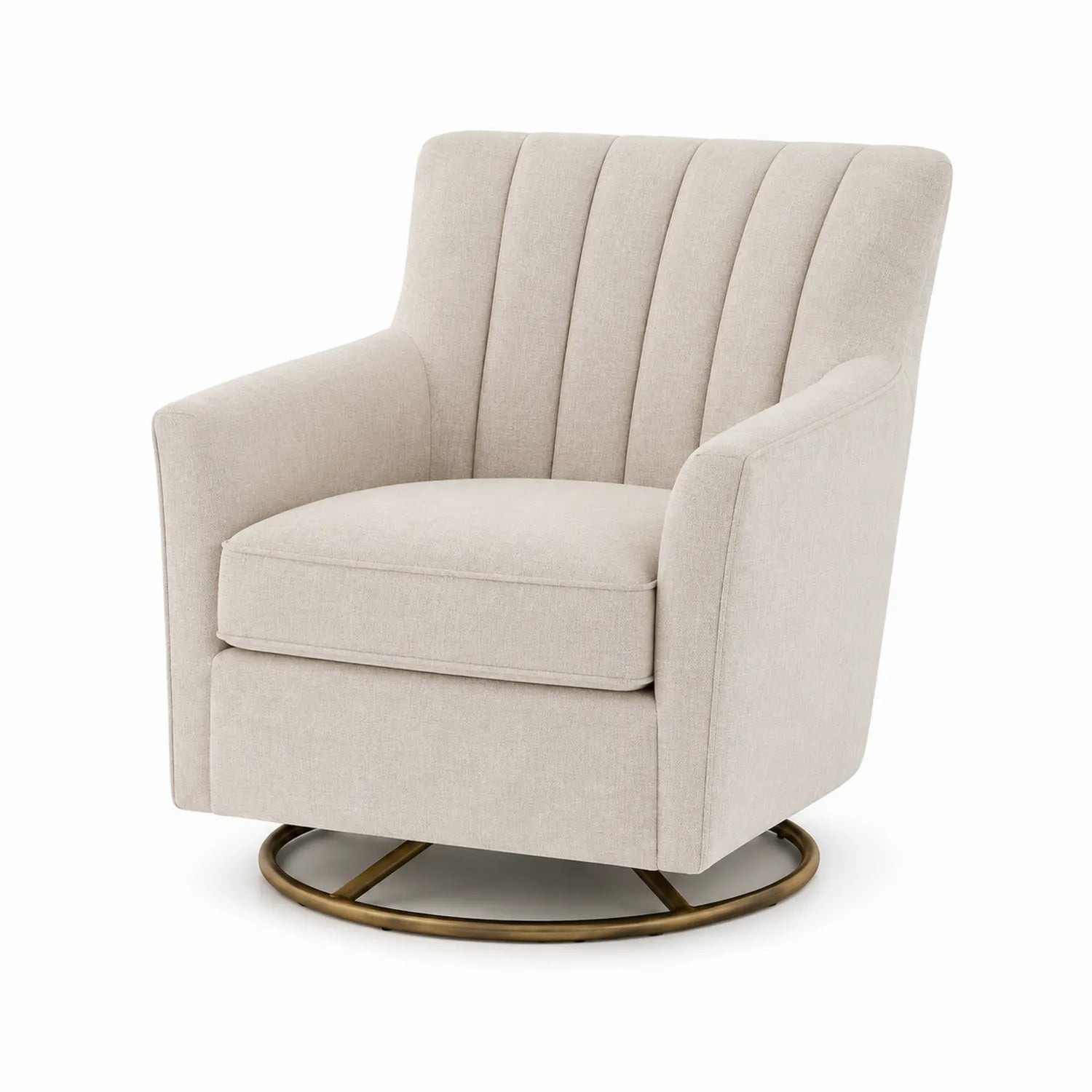 Poltrona girevole in poliestere beige con base in metallo, 75x80x85 cm