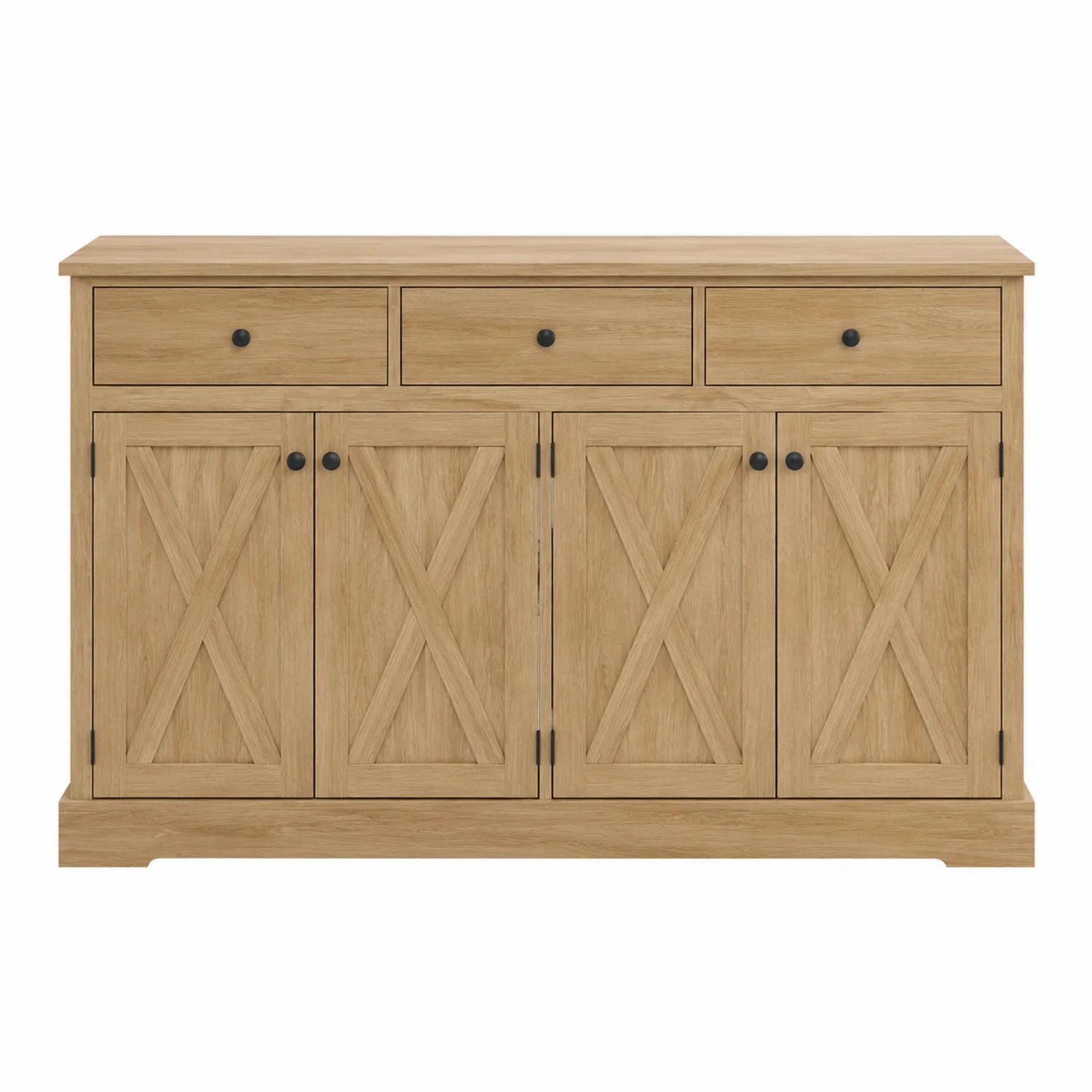 Credenza in Legno di Quercia con 4 Ante e 3 Cassetti