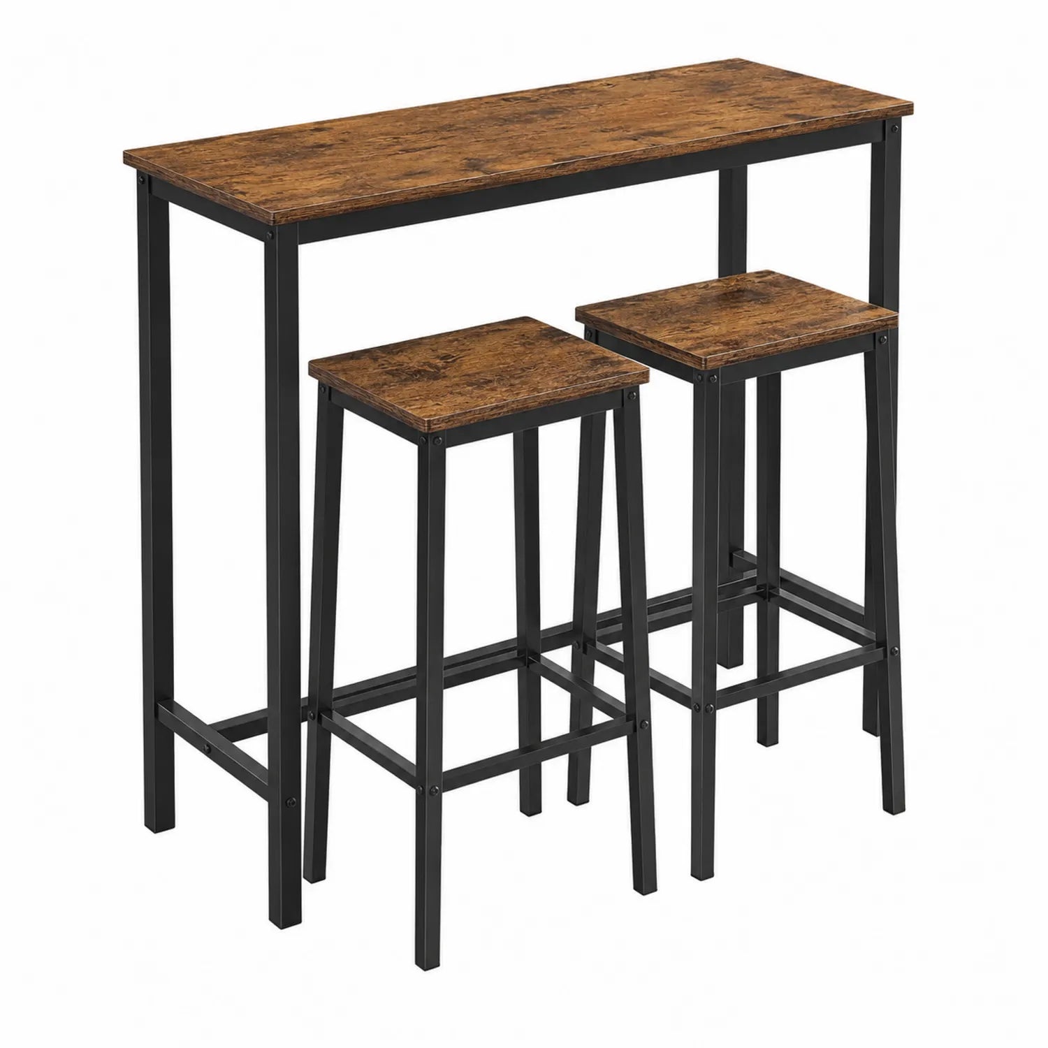 Set Tavolo con 2 Sgabelli in Legno e Metallo