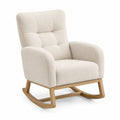 Sedia a dondolo in tessuto beige con struttura in legno massello