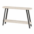 Consolle con Superficie in Travertino e Struttura in Metallo Nero, L120 x P30 x H75 cm